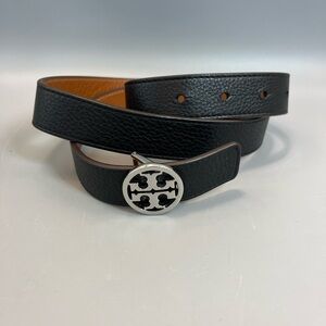 Tory Burch Reversible Leather Belt - Black/Brown With Silver Hardware Size SMALL